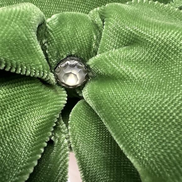 Vintage Emerald Green Velvet Cloche Hat Bow Rhinestone Mid Century 21” - Picture 5 of 8